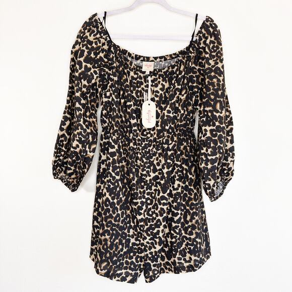 Plenty Tracy Reese Anthropologie Peasant Linen Blend Leopard Cheetah Romper Med - Picture 3 of 15